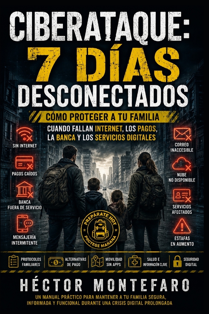 Ciberataque: 7 DÍAS DESCONECTADOS: Cómo proteger a tu familia cuando fallan Internet, los pagos, la banca y los servicios digitales cover