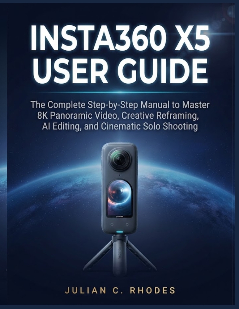 Insta360 X5 User Guide: The Complete Step-by-Step Manual to Master 8K Panoramic Video, Creative Reframing, AI Editing, and Cinematic Solo Shooting cover