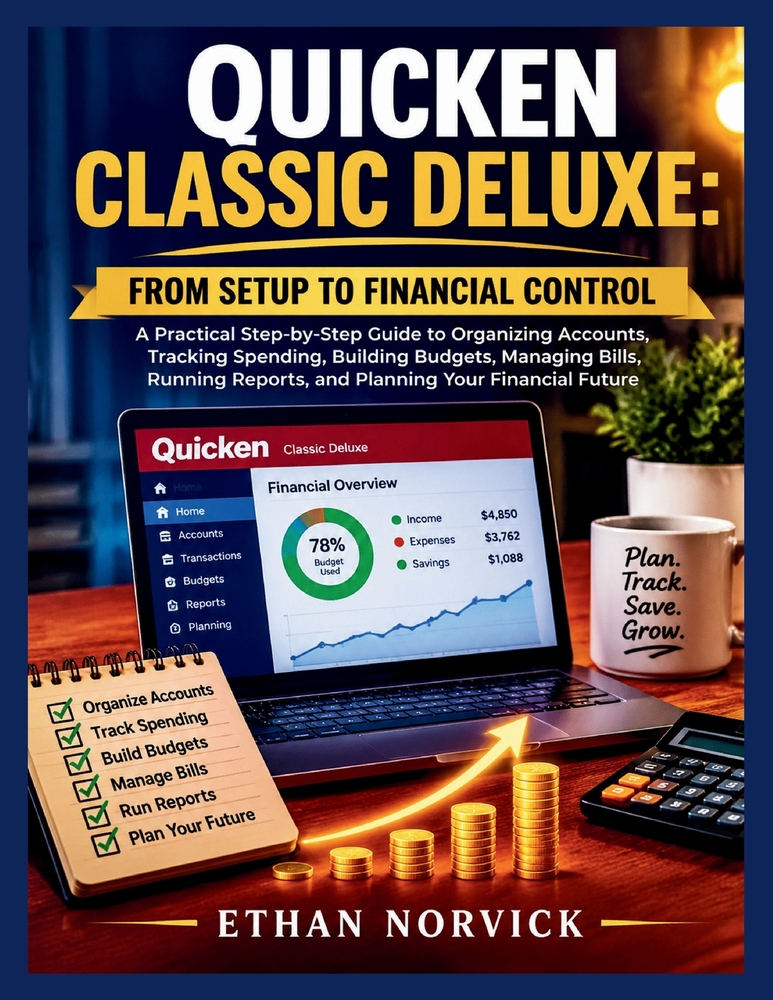 Quicken Classic Deluxe: FROM SETUP TO FINANCIAL CONTROL: A Practical Step-by-Step Guide to Organizing Accounts, Tracking Spending, Building Budgets, M cover