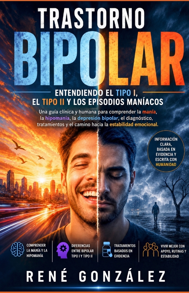 TRASTORNO BIPOLAR Entendiendo el Tipo I, el Tipo II y los episodios maníacos: Una guía clínica y humana para comprender la manía, la hipomanía, la dep cover