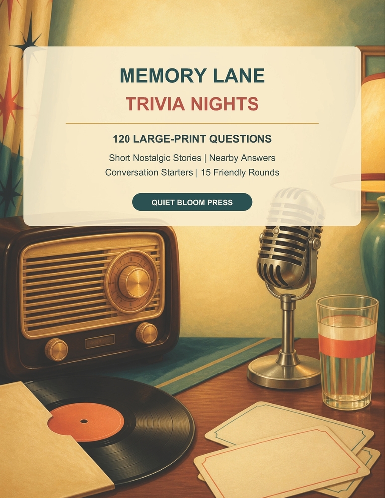 Memory Lane Trivia Nights: 120 Large-Print Nostalgia Questions, Short Stories, and Conversation Starters cover