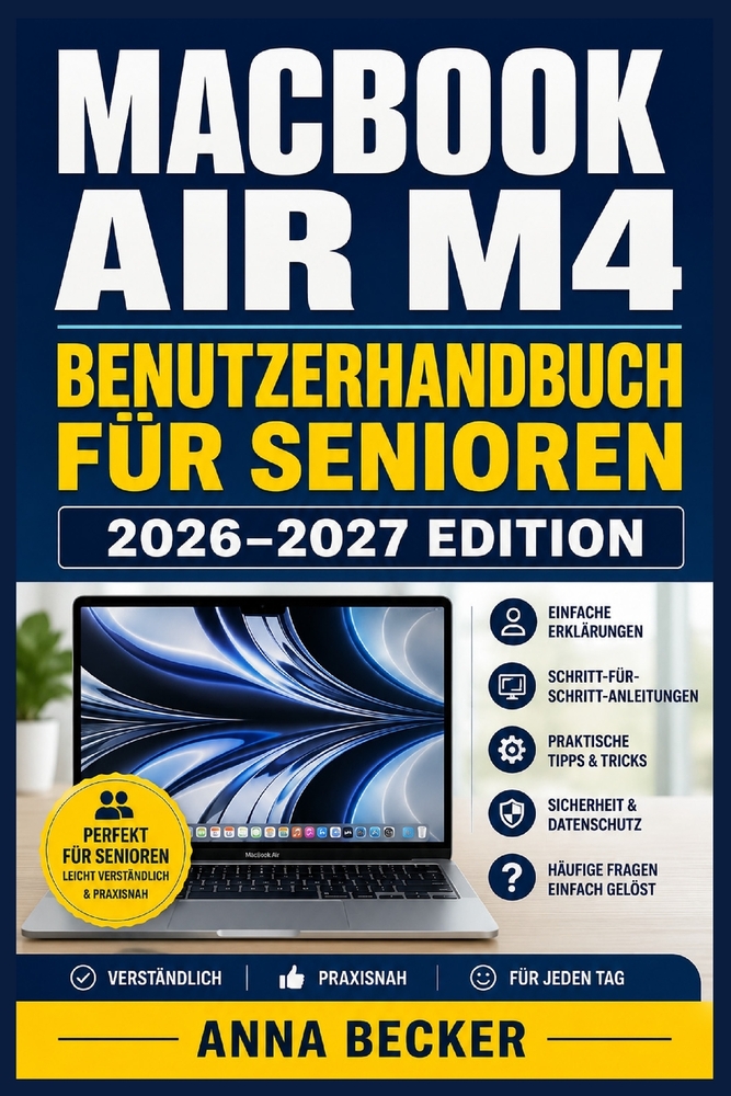 Macbook Air M4 Benutzerhandbuch Für Senioren 2026-2027: Die verständliche Schritt-für-Schritt-Anleitung für Einsteiger - WLAN, E-Mail, Fotos, FaceTime cover