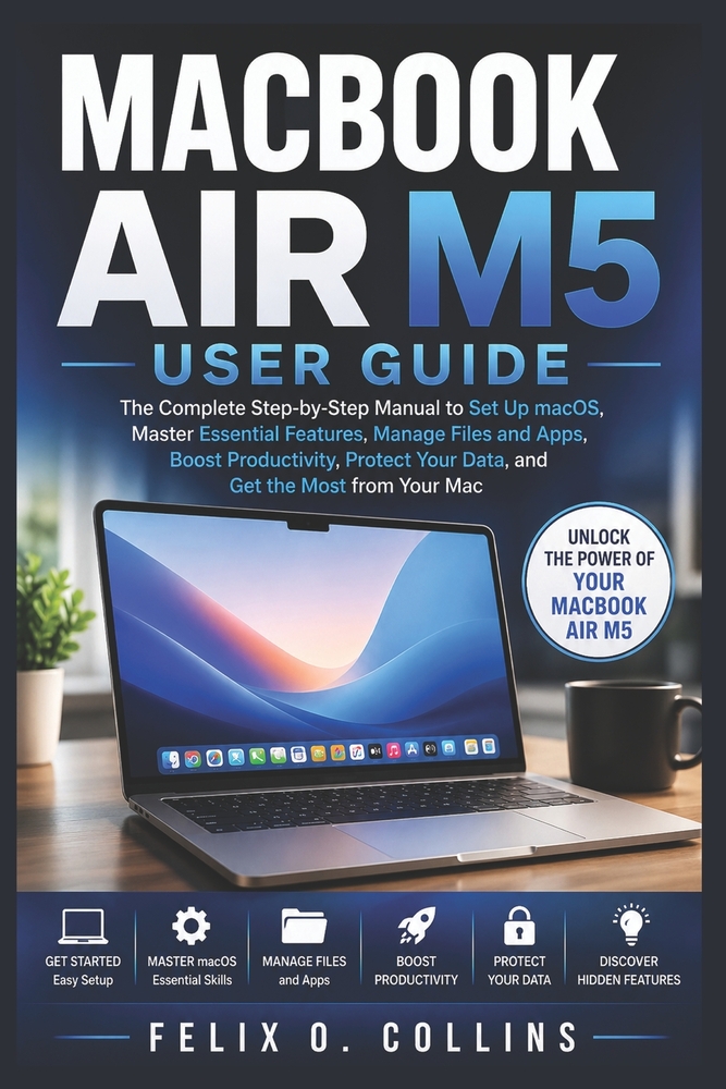 Macbook Air M5 User Guide: The Complete Step-by-Step Manual to Set Up macOS Master Essential Features Manage Files and Apps Boost Productivity Protect cover