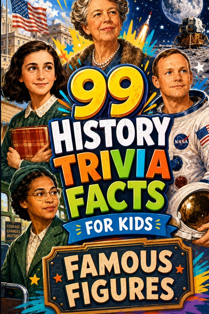 99 History Trivia Facts for Kids Famous Figures: Vol 1 Family Fun Test Your Knowledge cover