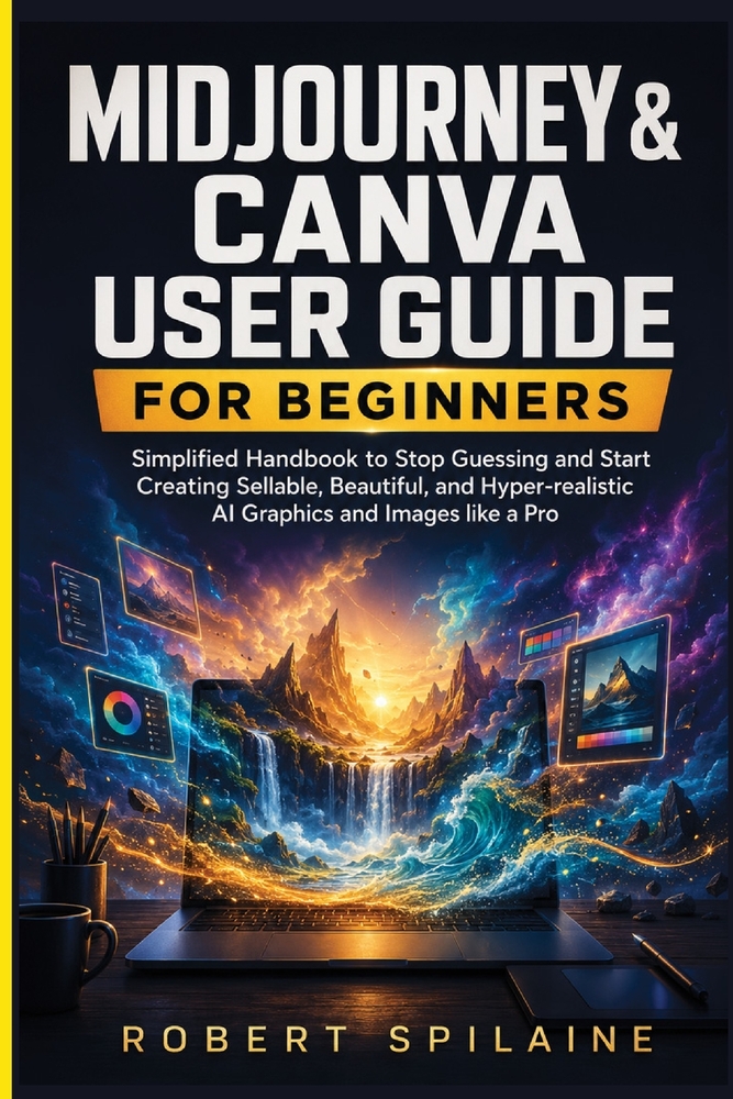 Midjourney & Canva User Guide for Beginners: Simplified Handbook to Stop Guessing and Start Creating Sellable, Beautiful, and Hyper-realistic AI Graph cover