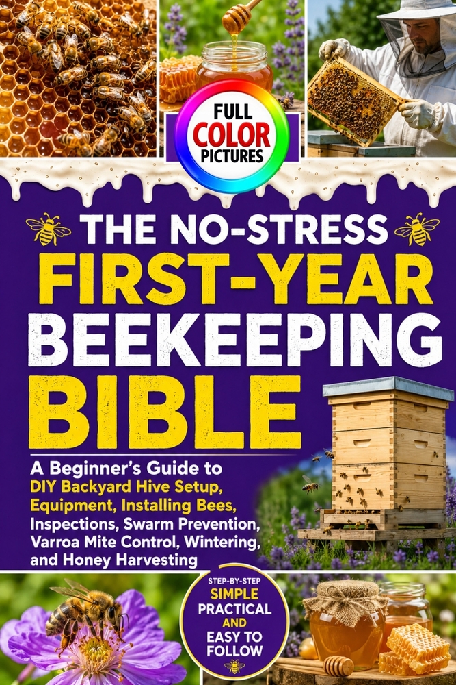 The No-Stress First-Year Beekeeping Bible: A Beginner's Guide to DIY Backyard Hive Setup, Equipment, Installing Bees, Inspections, Swarm Prevention, V cover