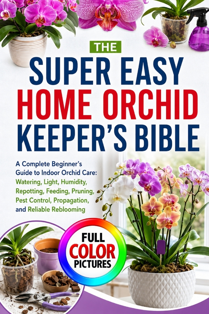 The Super Easy Home Orchid Keeper's Bible: A Complete Beginner's Guide to Indoor Orchid Care: Watering, Light, Humidity, Repotting, Feeding, Pruning, cover