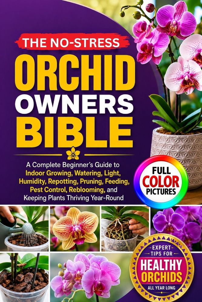 The No-Stress Orchid Owners Bible: A Complete Beginner's Guide to Indoor Growing, Watering, Light, Humidity, Repotting, Pruning, Feeding, Pest Control cover