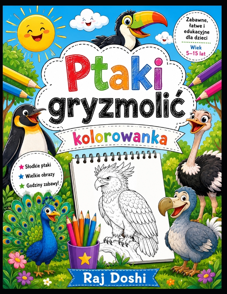 Śliczna kolorowanka z ptakami dla dzieci w wieku 5-15 lat: Zabawne i latwe kolorowanki z uroczymi latającymi zwierzętami, kreatywnymi r cover