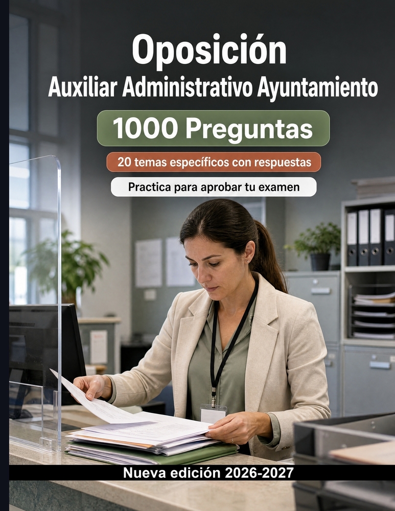 Oposición Auxiliar Administrativo Ayuntamiento: Banco de tests: 1000 ejercicios: Tramitación y archivo de expedientes, plazos, notificaciones y firma cover
