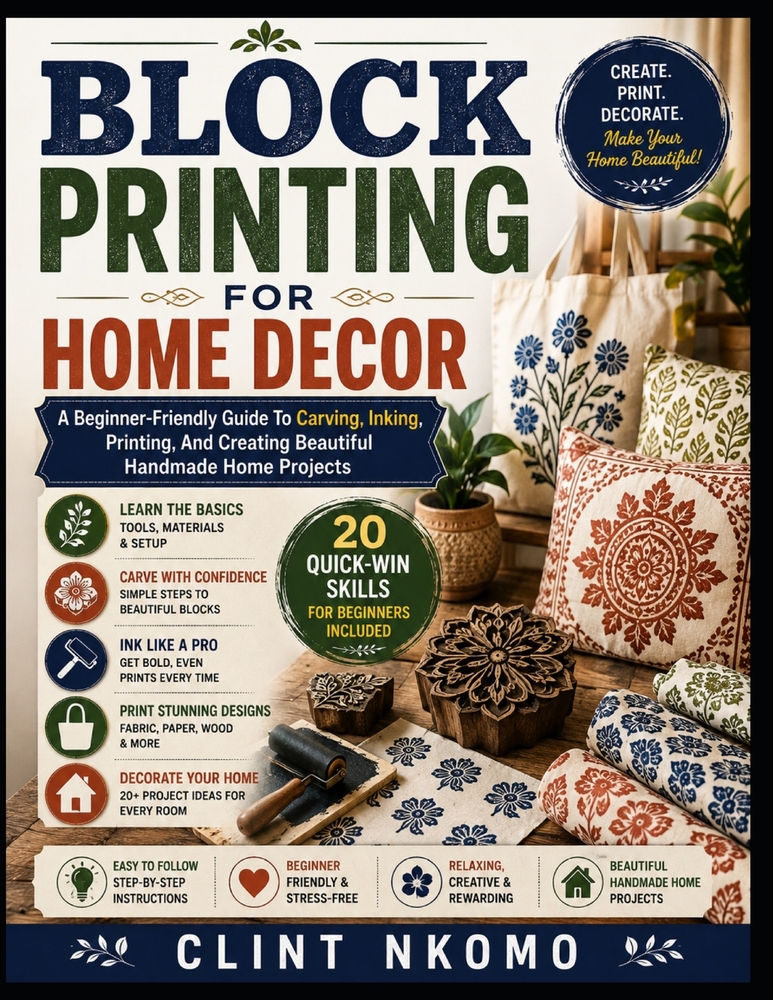 Block Printing for Home Decor: A Beginner-Friendly Guide To Carving, Inking, Printing, And Creating Beautiful Handmade Home Projects cover