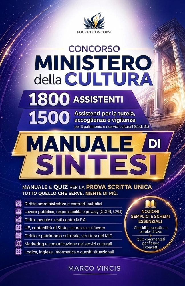 Concorso Ministero della Cultura - Manuale Tascabile di Sintesi: 1800 assistenti. 1500 Assistenti per la tutela, accoglienza e vigilanza per il patrim cover