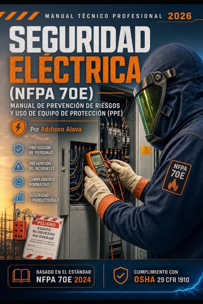 Seguridad Eléctrica (NFPA 70E): Manual de Prevención de Riesgos y Uso de Equipo de Protección (PPE) cover