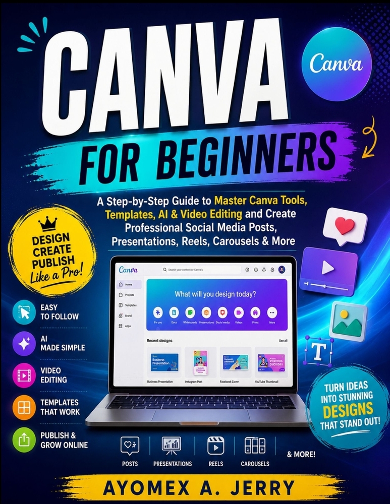 Canva for Beginners: A Step-by-Step Guide to Master Canva Tools, Templates, AI & Video Editing and Create Professional Social Media Posts, Presentatio cover
