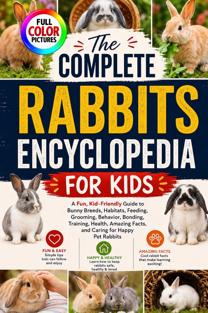 The Complete Rabbits Encyclopedia for Kids: A Fun, Kid-Friendly Guide to Bunny Breeds, Habitats, Feeding, Grooming, Behavior, Bonding, Training, Healt cover