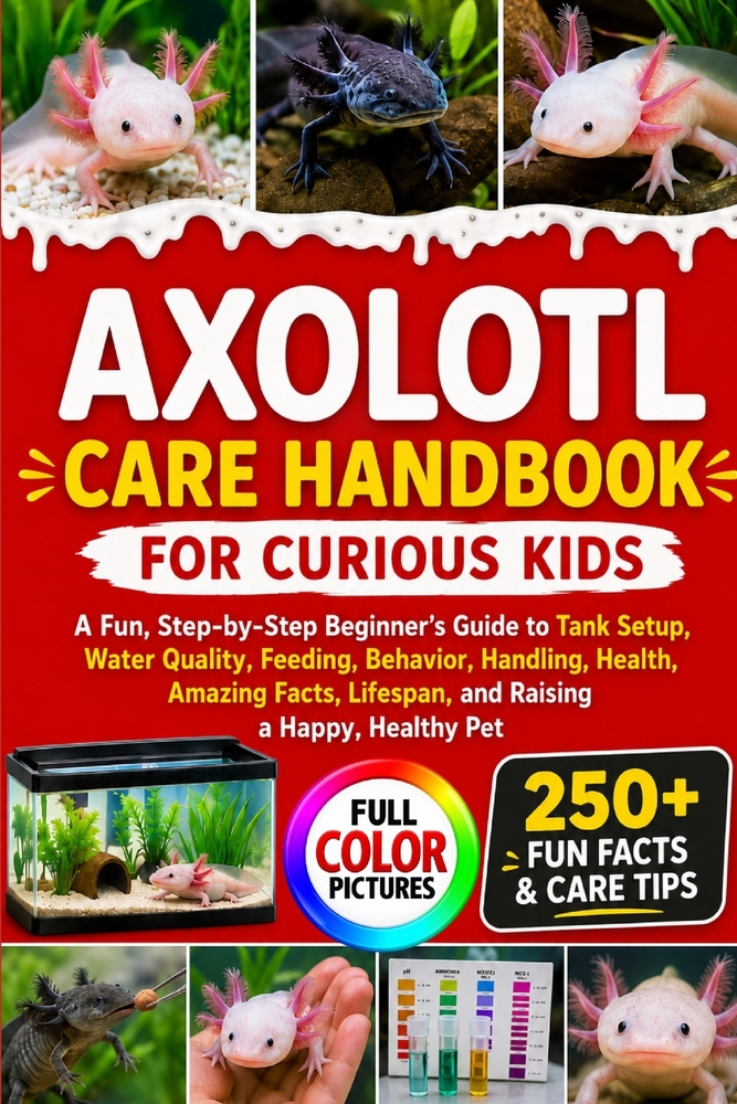 Axolotl Care Handbook for Curious Kids: A Fun, Step-by-Step Beginner's Guide to Tank Setup, Water Quality, Feeding, Behavior, Handling, Health, Amazin cover