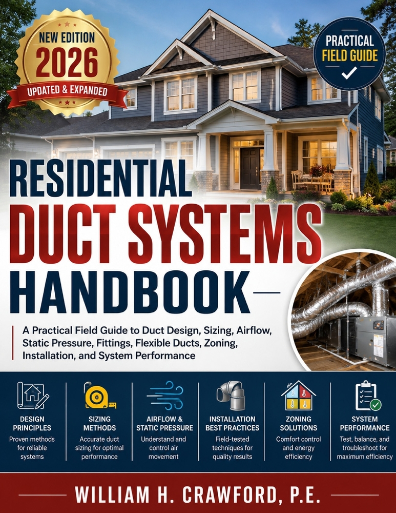 Residential Duct Systems Handbook: A Practical Field Guide to Duct Design, Sizing, Airflow, Static Pressure, Fittings, Flexible Ducts, Zoning, Install cover