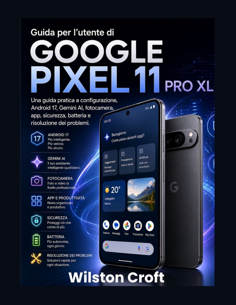Guida per l'utente di Google Pixel 11 Pro XL: Una guida pratica a configurazione, Android 17, Gemini AI, fotocamera, app, sicurezza, batteria e risolu cover