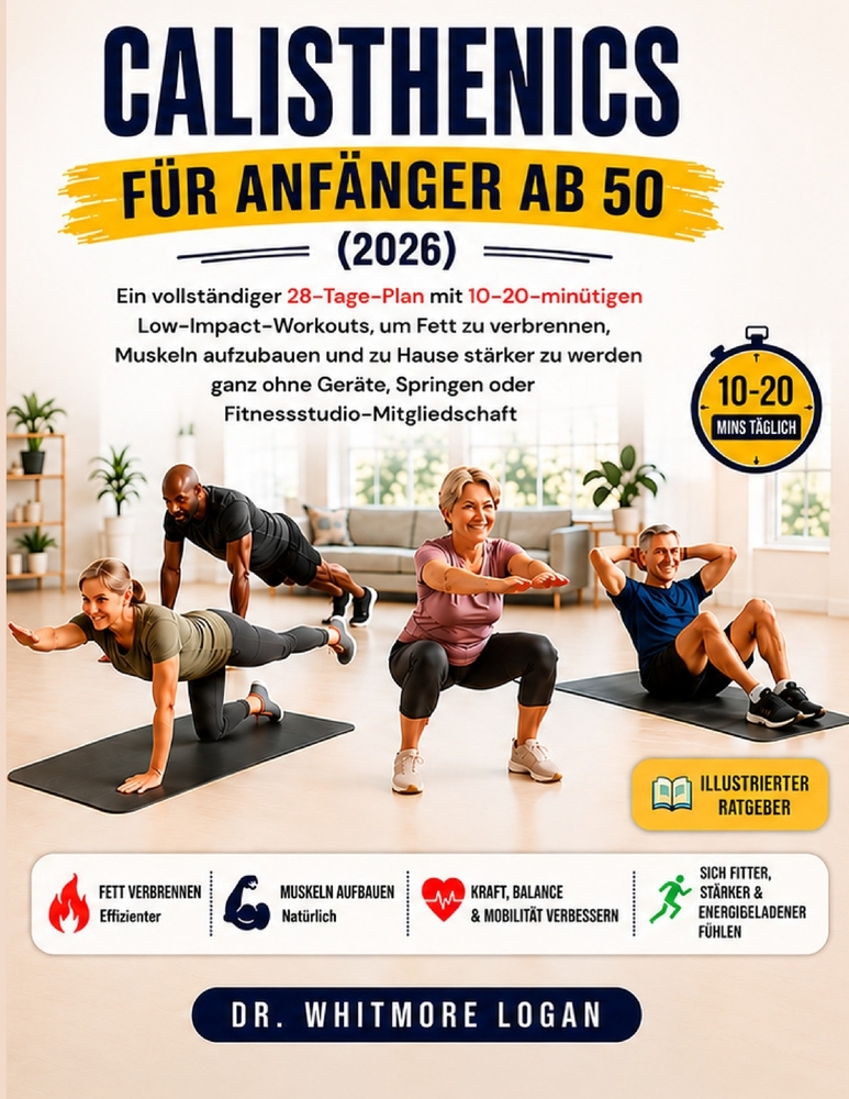 Calisthenics Für Anfänger AB 50 (2026): Ein vollständiger 28-Tage-Plan mit 10-20-minütigen Low-Impact-Workouts, um Fett zu verbrennen, Muskeln aufzuba cover