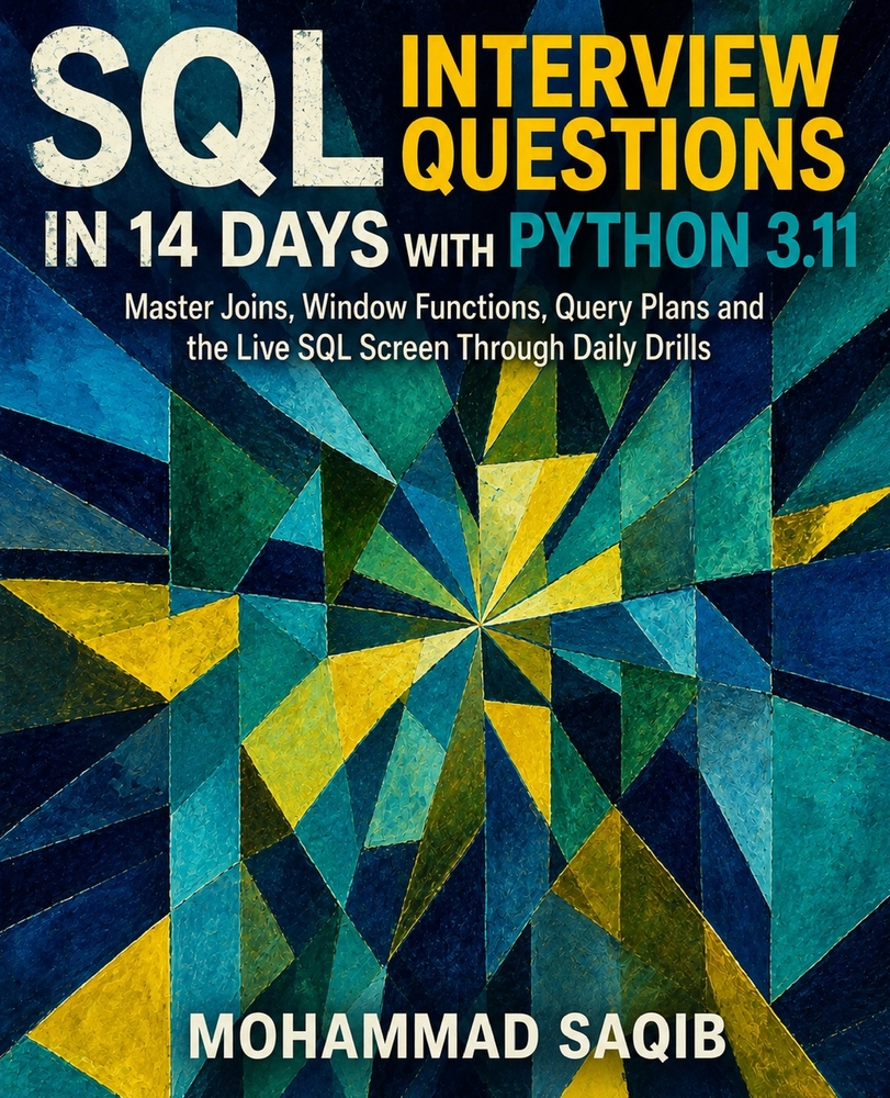 SQL Interview Questions in 14 Days with Python 3.11: Master Joins, Window Functions, Query Plans and the Live SQL Screen Through Daily Drills cover
