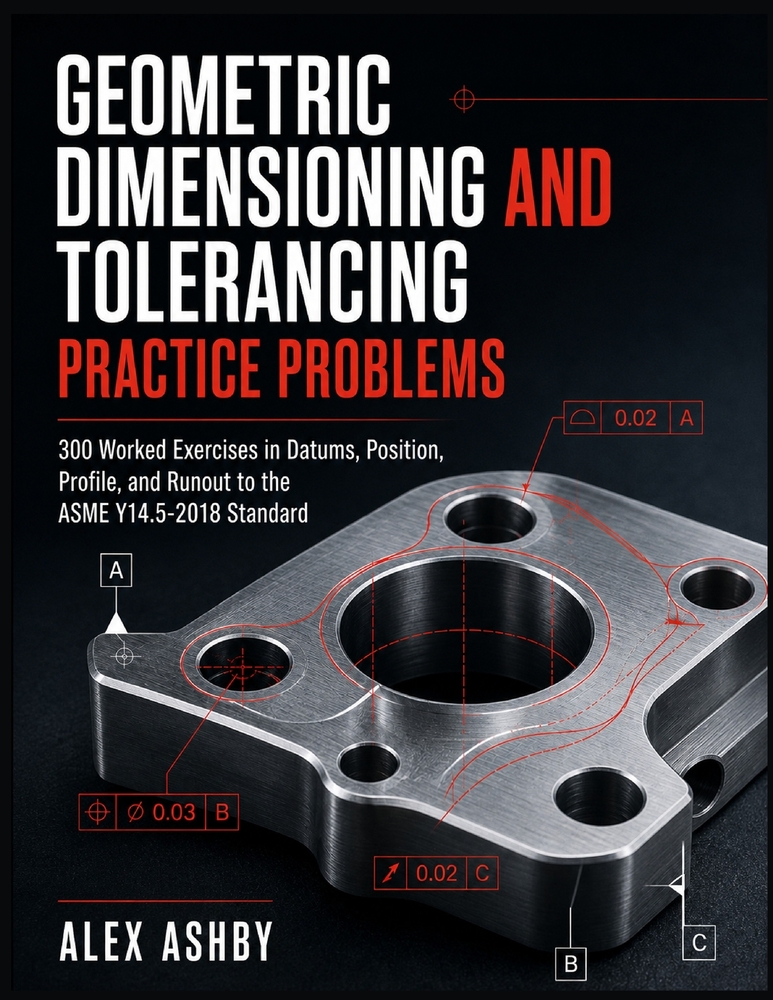 Geometric Dimensioning and Tolerancing Practice Problems: 300 Worked Exercises in Datums, Position, Profile, and Runout to the ASME Y14.5-2018 Standar cover
