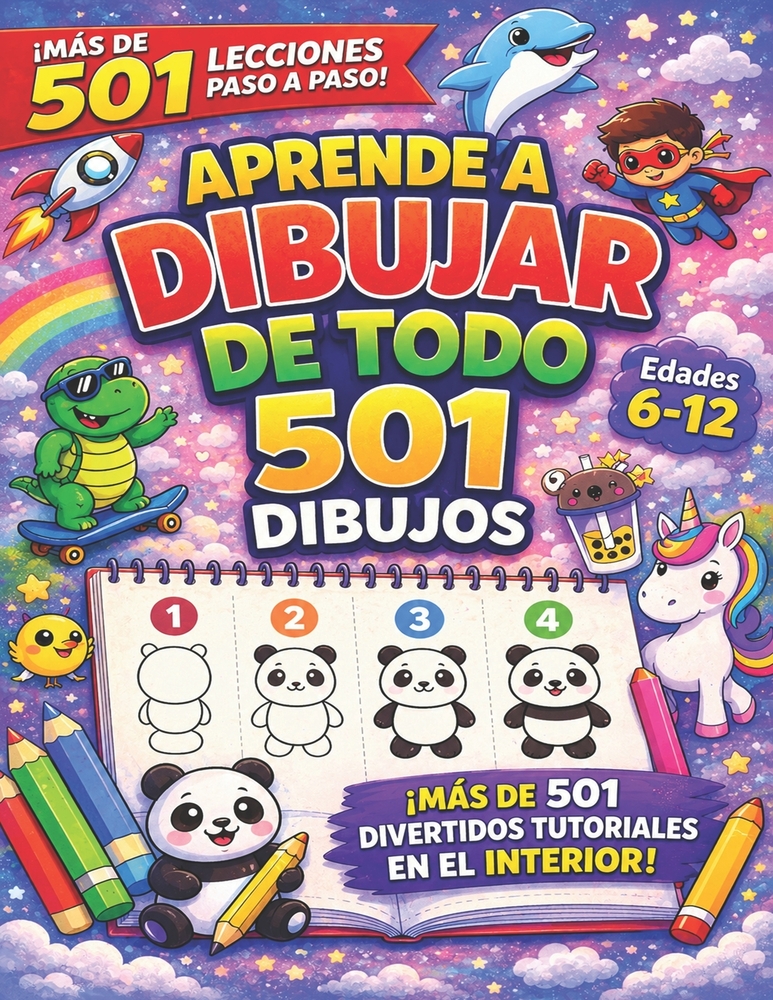 aprender dibujar todo 501: Dibujos paso a paso de animales, comida, vehículos y mucho más para que puedas dibujar cualquier cosa y crear tu propio art cover