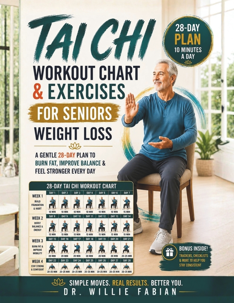 Tai Chi Workout Chart & Exercises for Seniors Weight Loss: A 28-Day Plan with Real Photo Illustrations to Burn Fat, Improve Balance in just 10 Minutes cover