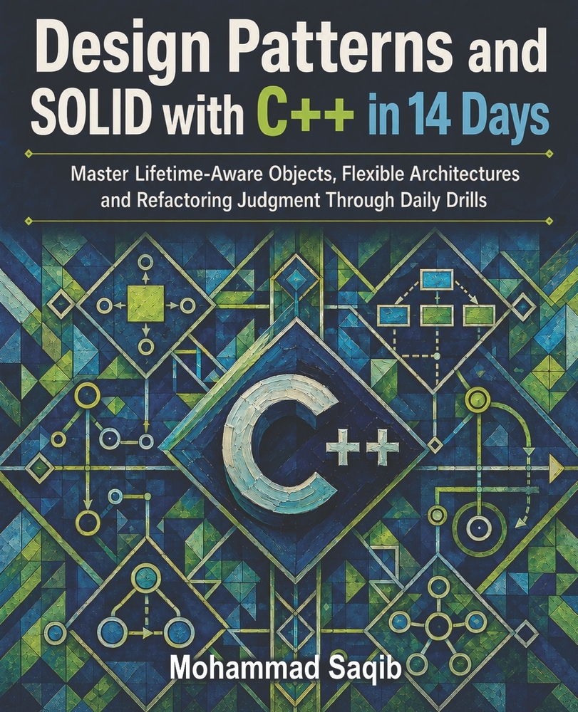 Design Patterns and SOLID with C++ in 14 Days: Master Lifetime-Aware Objects, Flexible Architectures and Refactoring Judgment Through Daily Drills cover