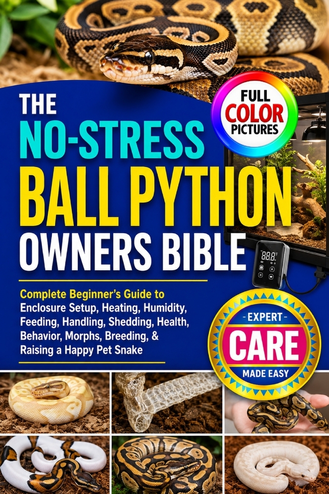 The No-Stress Ball Python Owners Bible: Complete Beginner's Guide to Enclosure Setup, Heating, Humidity, Feeding, Handling, Shedding, Health, Behavior cover