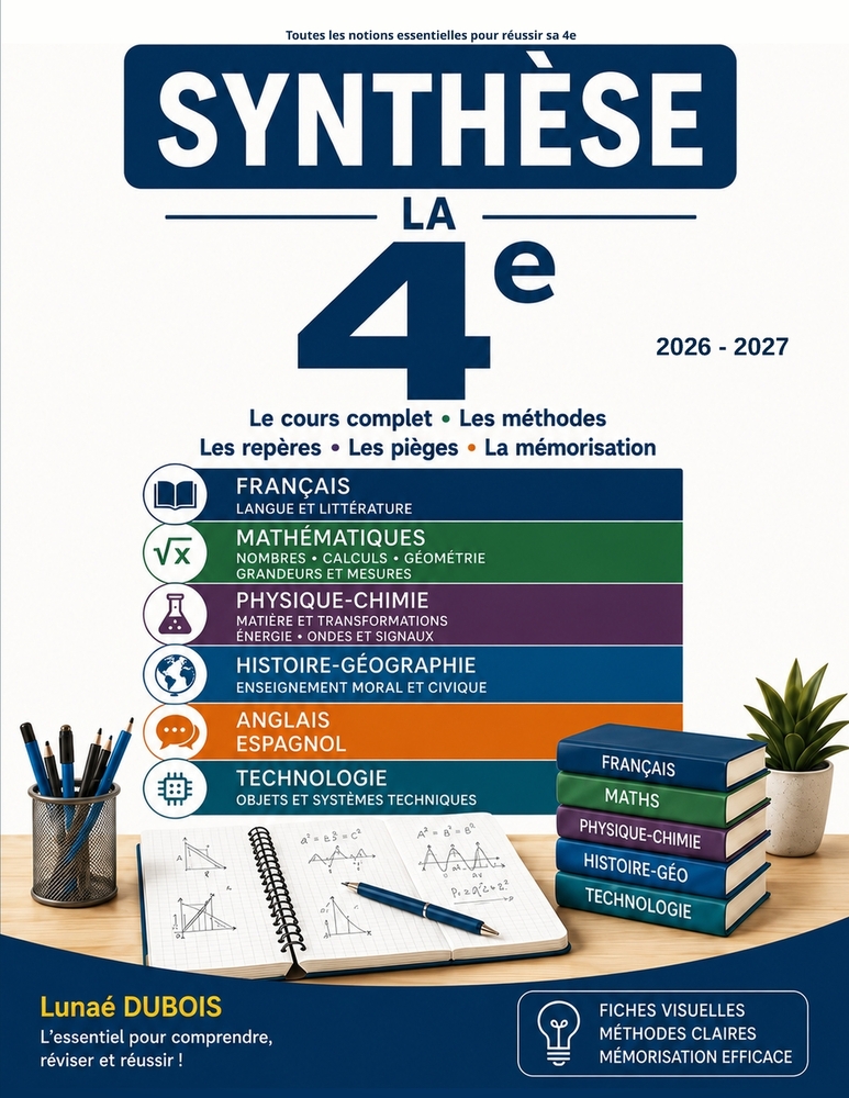 Synthèse la 4e: 2026-2027: Toutes les notions essentielles pour réussir sa 4e cover