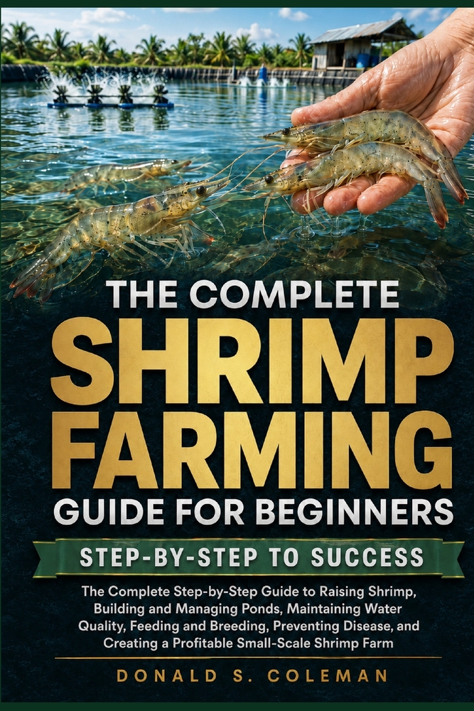 The Complete Shrimp Farming Guide for Beginners: The Complete Step-by-Step Guide to Raising Shrimp, Building and Managing Ponds, Maintaining Water Qua cover