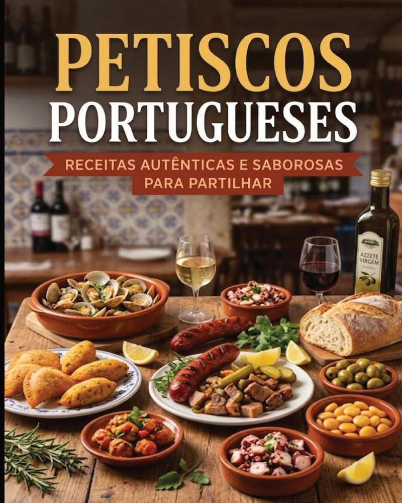 Petiscos Portugueses: Receitas Tradicionais Portuguesas de Aperitivos, Tapas e Pequenos Pratos para Partilhar com Família e Amigos cover