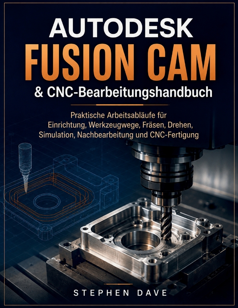 AUTODESK FUSION CAM & CNC-Bearbeitungshandbuch: Praktische Arbeitsabläufe für Einrichtung, Werkzeugwege, Fräsen, Drehen, Simulation, Nachbearbeitung u cover