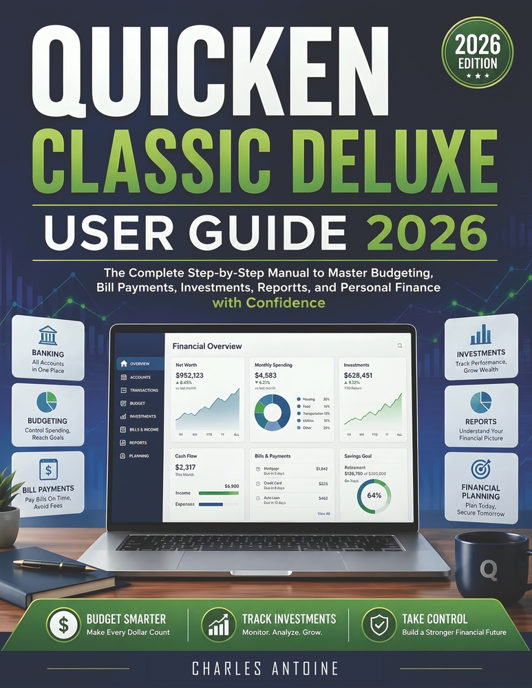 Quicken Classic Deluxe User Guide 2026: The Complete Step-by-Step Manual to Master Budgeting, Bill Payments, Investments, Reports, and Personal Financ cover