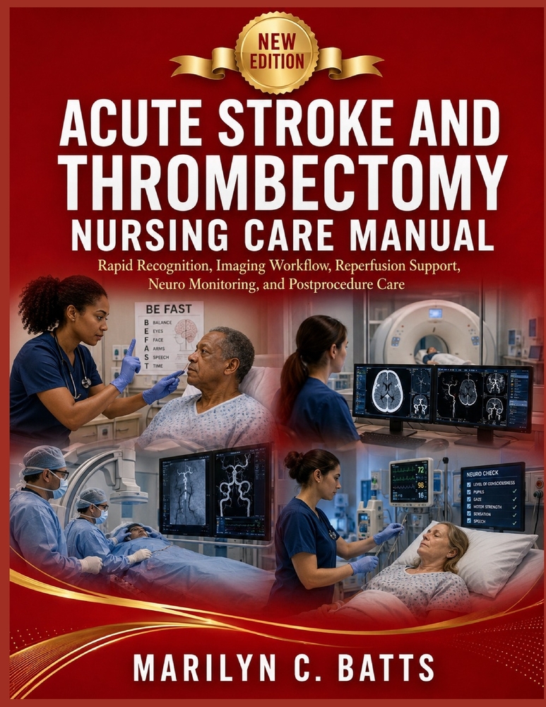Acute Stroke and Thrombectomy Nursing Care Manual: Rapid Recognition, Imaging Workflow, Reperfusion Support, Neuro Monitoring, and Postprocedure Care cover