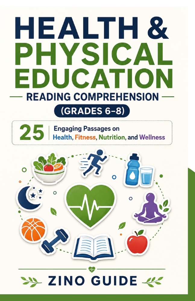 Health & Physical Education Reading Comprehension (Grades 6-8): 25 Engaging Passages on Health, Fitness, Nutrition, and Wellness cover