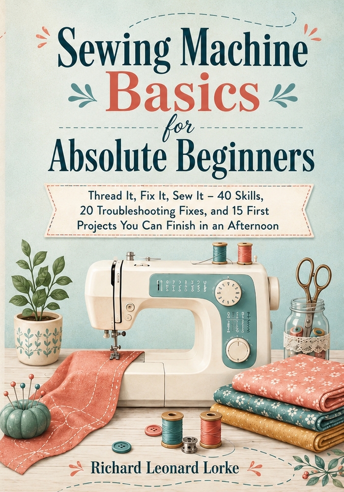 Sewing Machine Basics for Absolute Beginners: Thread It, Fix It, Sew It - 40 Skills, 20 Troubleshooting Fixes, and 15 First Projects You Can Finish in cover