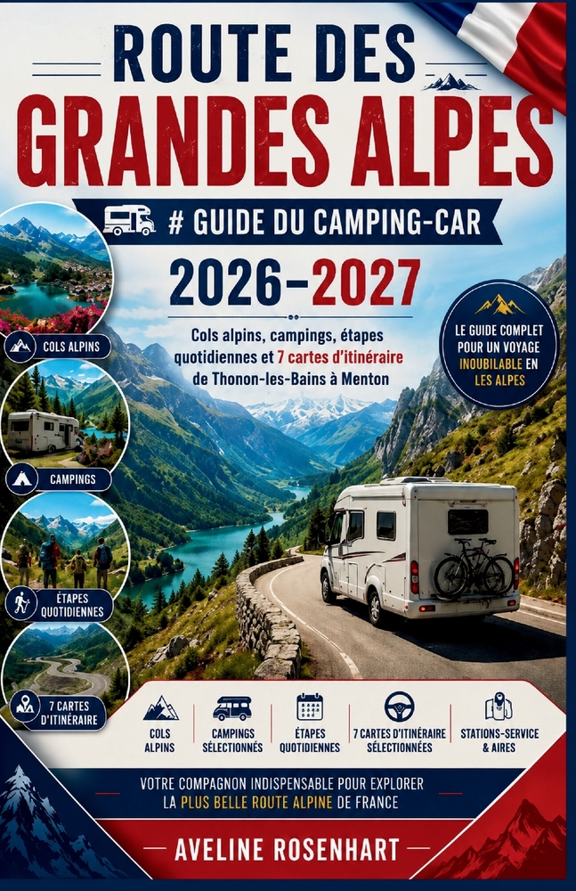 Route des Grandes Alpes guide du camping-car 2026-2027: Cols alpins, campings, étapes quotidiennes et 7 cartes d'itinéraire de Thonon-les-Bains à Ment cover