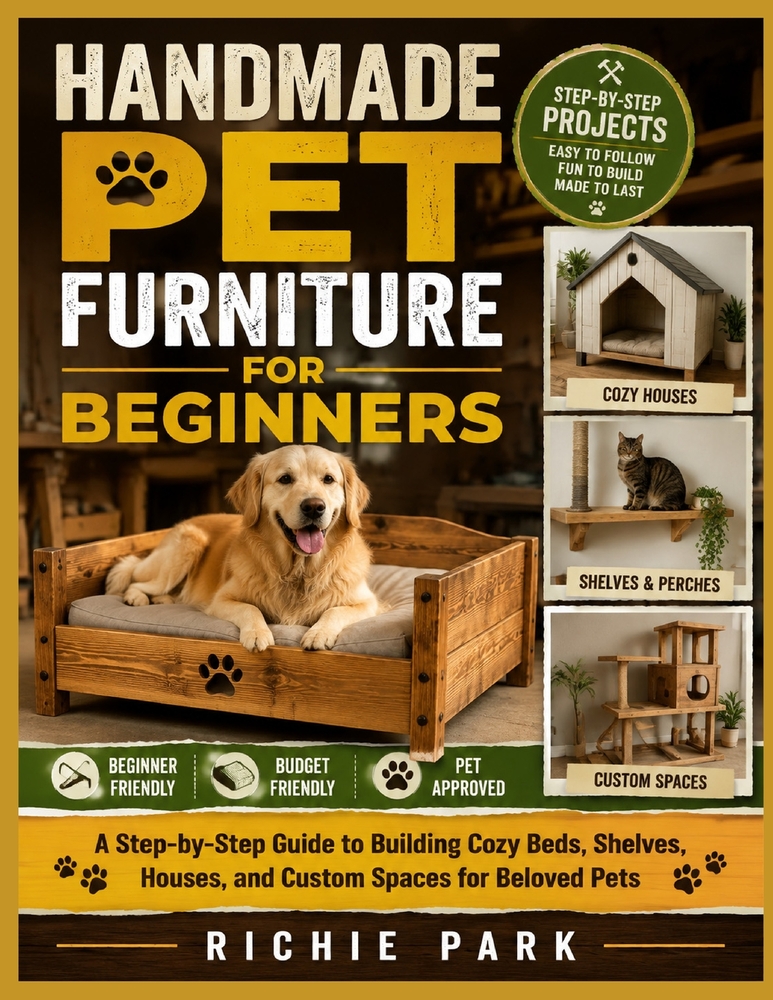 Handmade Pet Furniture for Beginners: A Step-by-Step Guide to Building Cozy Beds, Shelves, Houses, and Custom Spaces for Beloved Pets cover