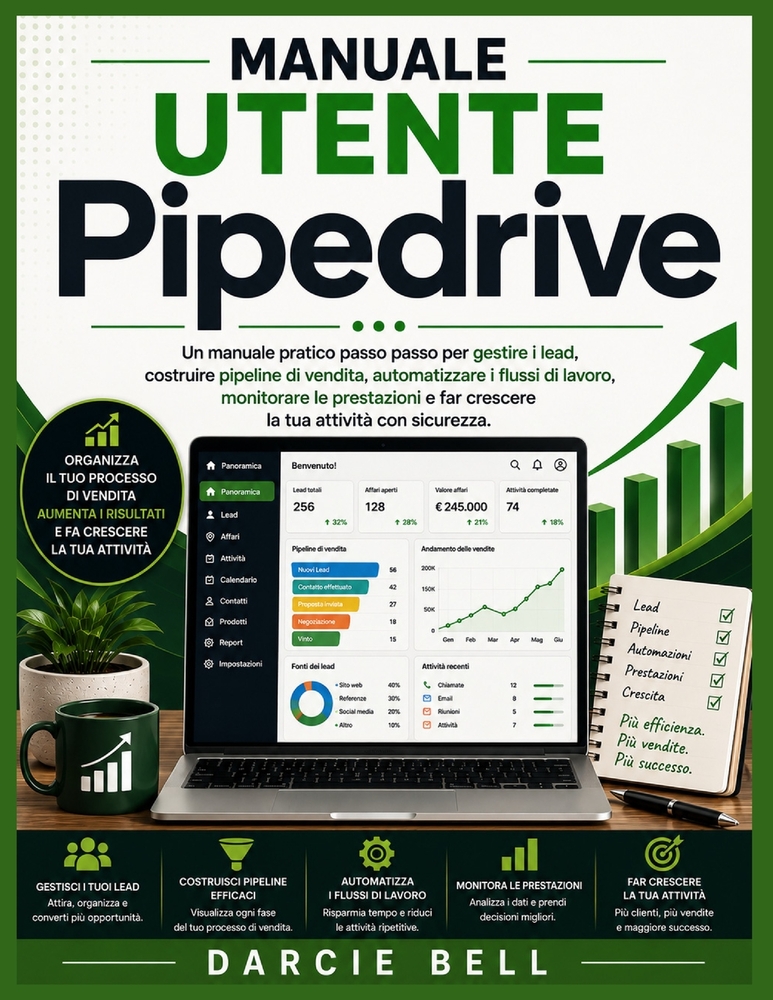 Manuale utente Pipedrive: Un manuale pratico passo passo per gestire i lead, costruire pipeline di vendita, automatizzare i flussi di lavoro, monitora cover