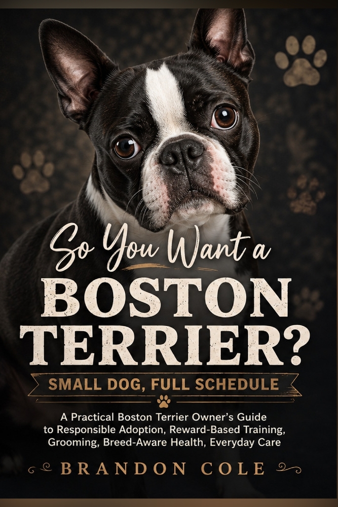 So You Want a Boston Terrier? Small Dog, Full Schedule: A Practical Boston Terrier Owner's Guide to Responsible Adoption, Reward-Based Training, Groom cover