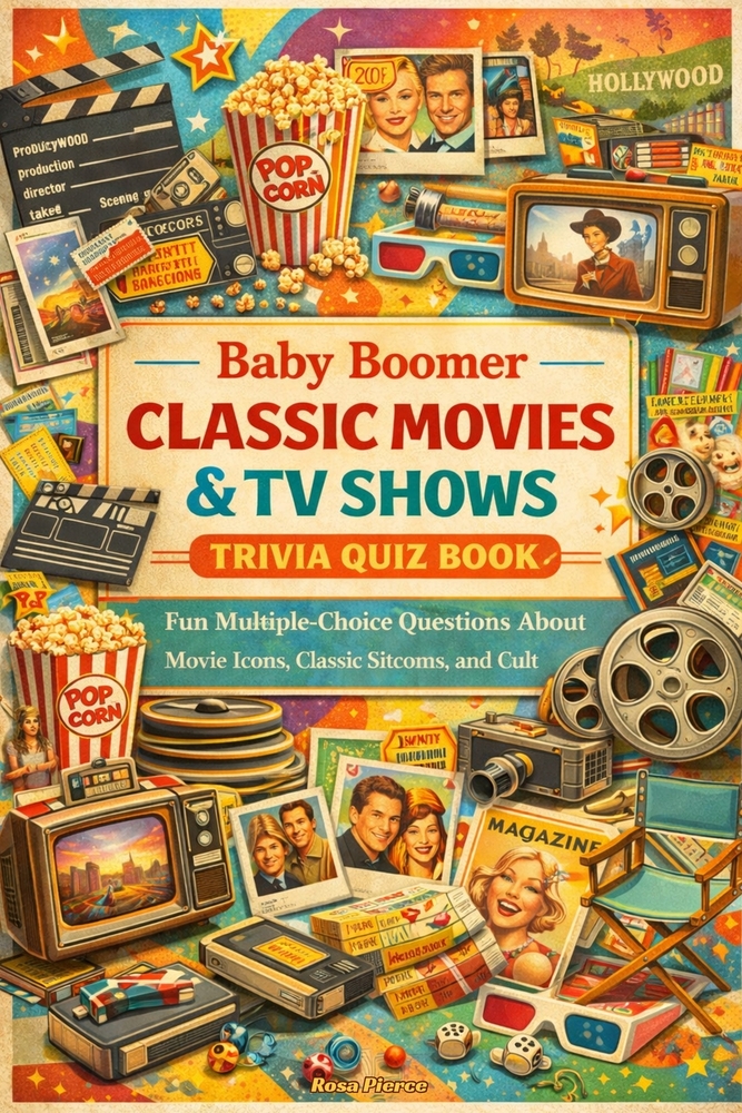 Baby Boomer Classic Movies & TV Shows Trivia Quiz Book: Fun Multiple-Choice Questions About Movie Icons, Classic Sitcoms, and Cult Favorites cover