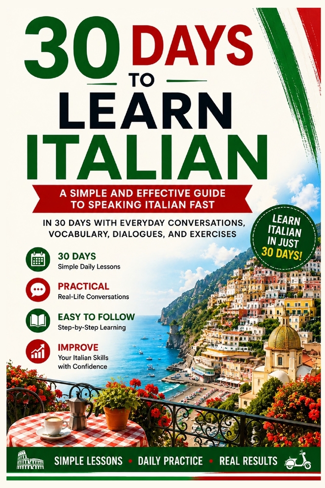 30 Days to Learn Italian: A Simple and Effective Guide to Speaking Italian Fast with Everyday Conversations, Vocabulary, Dialogues, and Exercises cover