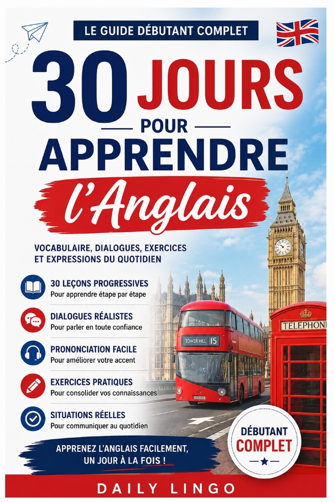 30 Jours pour Apprendre l'Anglais: Le Guide Débutant Complet avec Vocabulaire, Dialogues, Exercices et Expressions du Quotidien cover