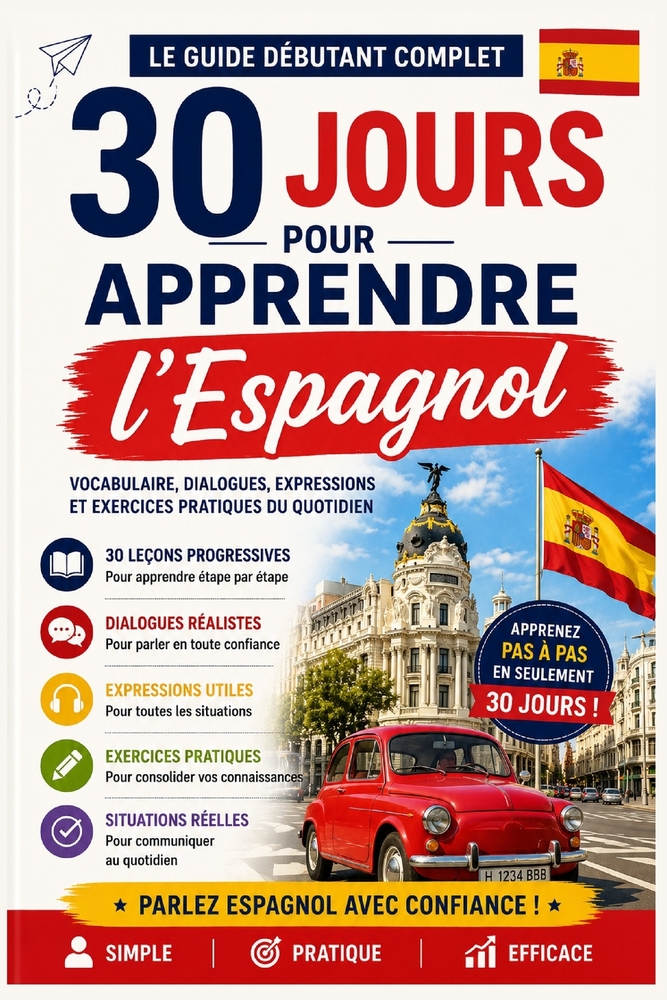 30 Jours pour Apprendre l'Espagnol: Le Guide Débutant Complet avec Vocabulaire, Dialogues, Expressions Utiles et Exercices Pratiques pour Apprendre l' cover