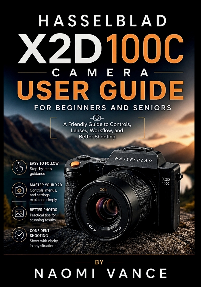 Hasselblad X2D 100C Camera User Guide For Beginners And Seniors: A Friendly Guide to Controls, Lenses, Workflow, and Better Shooting cover