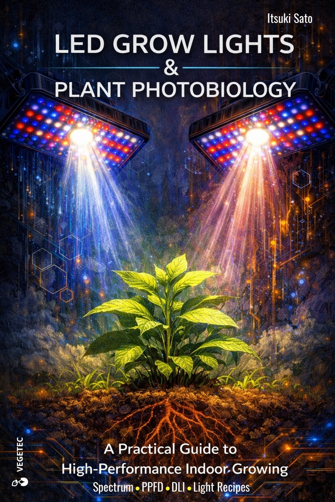 Led grow lights & Plant photobiology: A practical guide to high-performance indoor growing. Spectrum - PPFD - DLI - Light recipes cover