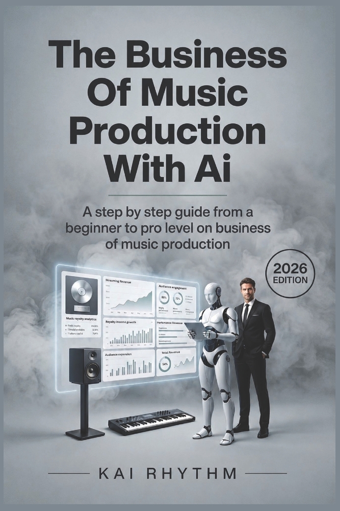 The Business of Music Production with AI: A step by step guide from beginner to pro level on business of music production cover
