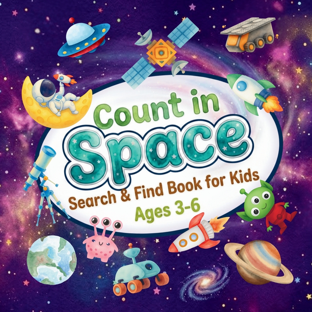 Count in Space: Search & Find Book for Kids Ages 3-6. Rockets, Planets, Astronauts and More! Learn Numbers 1-10 with 20 Exciting Space Activities cover