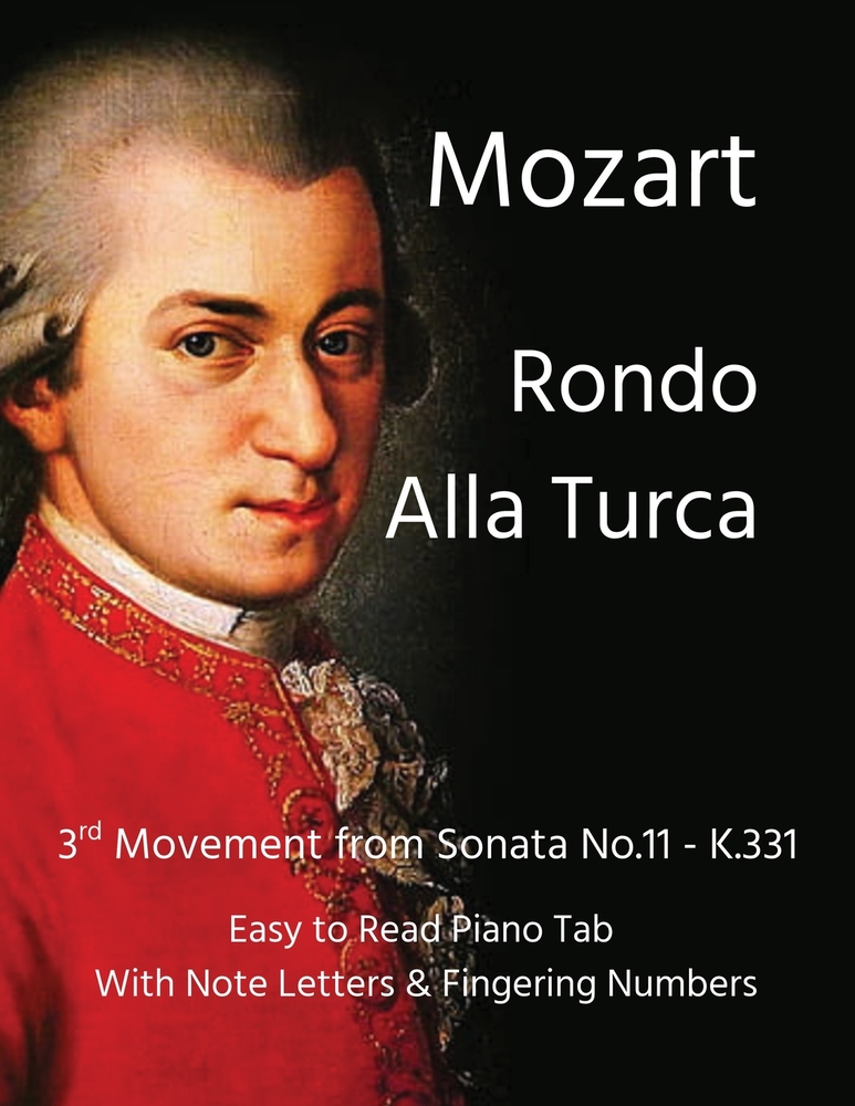 Mozart - Rondo Alla Turca: 3rd Movement from Sonata No.11-K.331 - Easy to Read Piano Tab with Note Letters & Fingering Numbers cover